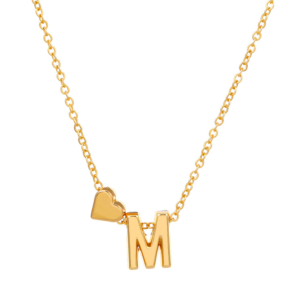 Wholesale love 26 English letters creative heart-shaped short clavicle chain